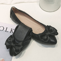 Chaussures plates personnalisées pour femmes en cuir souple brillant à bout pointu avec nœud, magnifiques escarpins plats pour dames