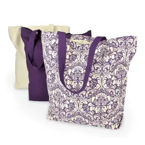 生态购物学校办公室手提包机洗重型帆布100% 天然紫色原棉包