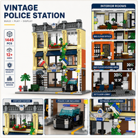 Collection de Blocs de Construction Miniatures Scène Urbaine : Station de Police Vintage, Magasins de Rue, Jouets pour Scènes de Ville