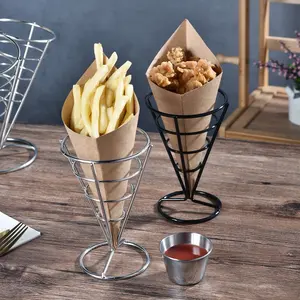 Offre Spéciale français noir/argent acier inoxydable support de frites panier à cône support de friture panier à frites frites