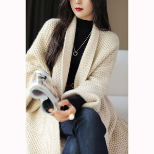 Dernier hiver gros Long Cardigan blanc <span class=keywords><strong>Crochet</strong></span> Midi manteau ouvert devant Cardigans Outwear coréen tricoté chandails <span class=keywords><strong>veste</strong></span> pour les femmes - Product Image 4