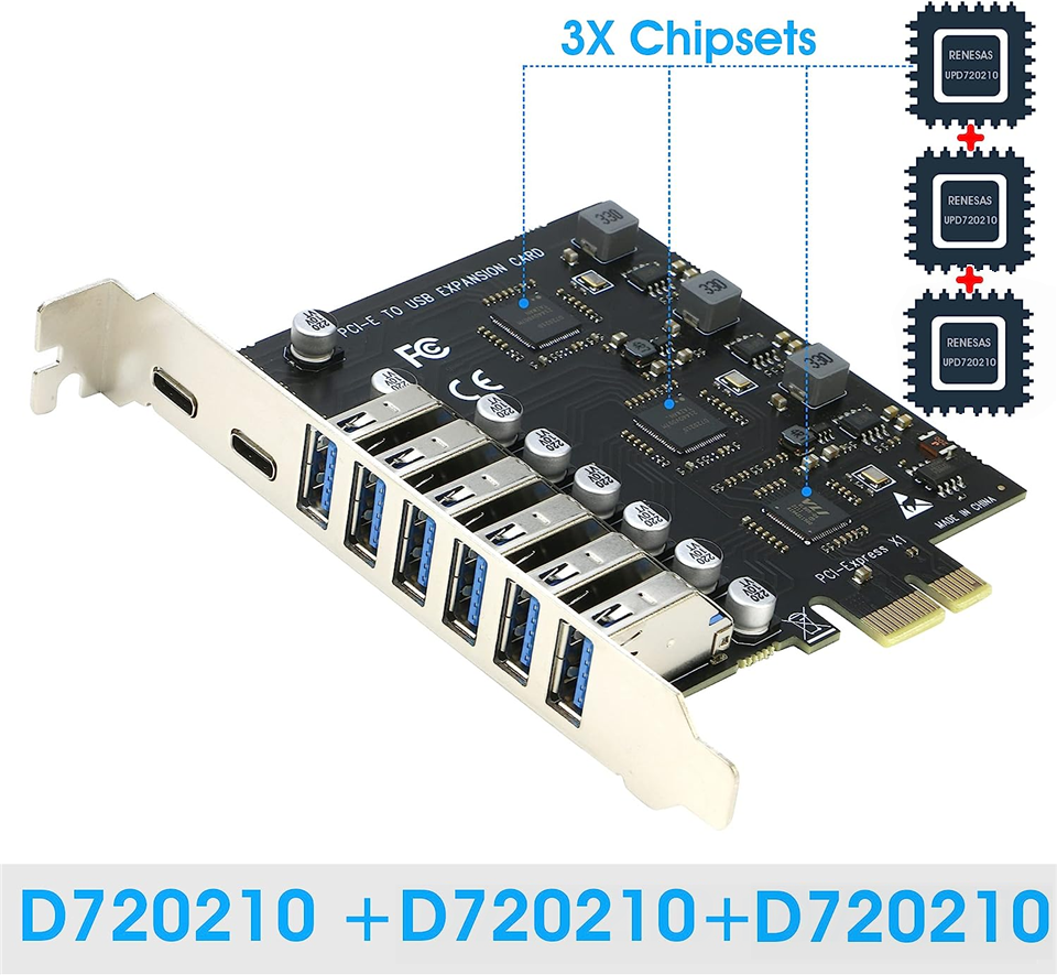 Adattatore Usb Scheda Espansione PCI-E USB 3.0 Con 7 Porte: 2 Type C 5 Type A Per Pc G 801119 - Foto 5