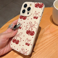 Antichoc Mignon Cerise Bowknot Imprimer Filles TPU Housse de Téléphone Portable pour iPhone 16 15 14 13 Pro Max 16 Plus
