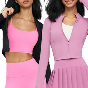 Vestes de sport à manches longues zippées de haute qualité avec poches latérales vêtements de sport pour femmes en cours d'exécution hauts courts personnalisés - Product Image 3