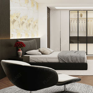 Latest Design Contemporary Bedroom Set Wood &amp; Fabric Shelter <strong>Bed</strong> with Footboard Modern Panel Style - Product Image 3