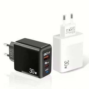 US/EU//UK Plug 30W USB C Phone Charger QC3.0 Fast <b>Charging</b> A+C Dual Port Power <b>Adapter</b> With Led Light for 16 15 14 13 12 Pro Max - Product Image 2