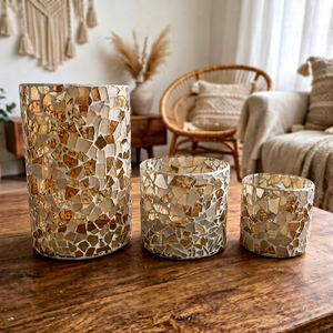 Porte-bougie en verre mosaïque fait main, finition antique, lanterne de table portable pour la décoration de Noël, de la maison et de mariage - Product Image 1