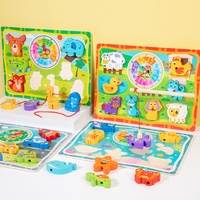 Zhiqu jouets ensemble éducatif pour les nourrissons âgés de 5 à 7 ans multifonctionnel en bois pêche perlée horloge planche à dessin en bois