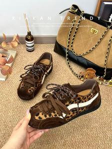 Leopard Print Suede Patchwork Casual Sneakers for Women 4cm Low Top Flat Walking Shoes Comfortable Daily Footwear - Product Image 3