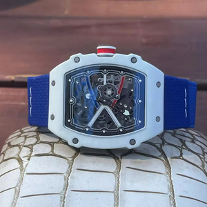 Luxury Ultra-Thin RM67-02 Mechanical <b>Watch</b> Blue-White Composite Fiber <b>Skeleton</b> Dial Tonneau Design Unisex <b>Automatic</b> Rubber New - Product Image 6
