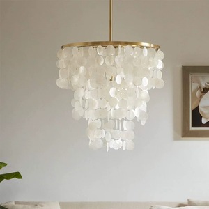 Lampe suspendue coquillage nordique pour salle à manger, art déco, coquille de capiz naturelle, métal fer, E27 LED CE, luxe, chambre, villa, plafonnier suspendu - Product Image 5