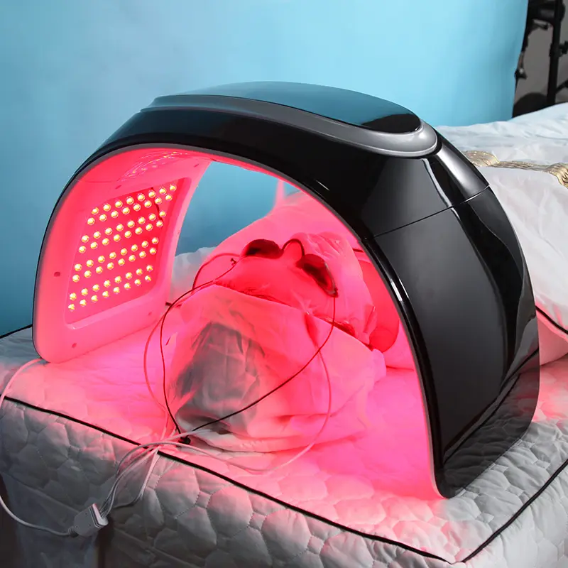 Tri-folding red light 7 color pdt photon led face mask light therapy machine with facial nano spray and UV light