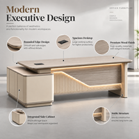 Bureau de direction moderne haut de gamme avec éclairage d'ambiance LED, table de PDG pour salle de direction, grand poste de travail administratif avec rangement