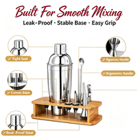 Kit de Barman Professionnel pour Mixologie : Shaker Boston en Acier Inoxydable 304 avec Support en Bois de Bambou et Poignée