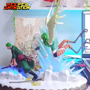 Figurine HESPER Anime One <span class=keywords><strong>Piece</strong></span> Roronoa Zoro vs Monet avec lumière, figurine de collection en PVC, statues, décoration de bureau, jouets - Product Image 1