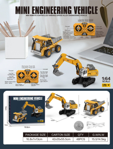 AiJH 1:64 Camión de Aleación Miniatura 2 en 1 de 2.4Ghz, Excavadora de Control Remoto de Aleación Miniatura, Juguetes de Excavadora de Construcción RC con Control por APP - Product Image 6