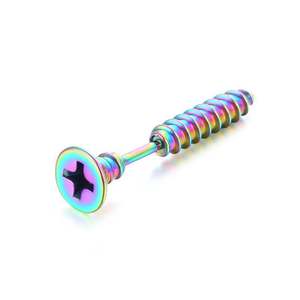 <b>Titanium</b> Steel Screw <b>Stud</b> Earrings For Men Women Hip Hop Fashion Ear Cartilage Jewelry Gold Silver Black Blue Rainbow Color - Product Image 3