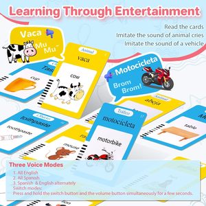 Cartes flash parlantes espagnol-anglais en peluche pour tout-petits, jouets <span class=keywords><strong>Montessori</strong></span> d'apprentissage <span class=keywords><strong>bilingue</strong></span>, 224 mots fréquents, thérapie orthophonique pour enfants - Product Image 2