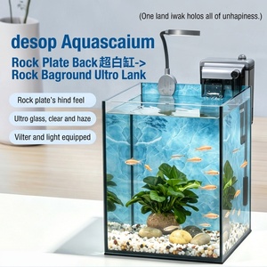Aquarium de table JSD en verre ultra-clair avec fond en ardoise, ensemble complet avec éclairage LED flexible et filtre cascade - Product Image 4