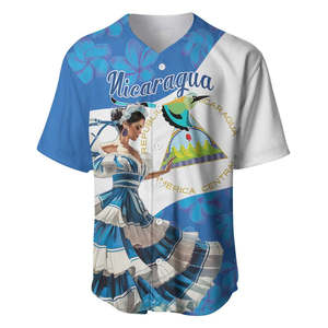 Maillot <span class=keywords><strong>de</strong></span> baseball « Felices Fiestas Patrias Nicaragua » pour filles, vente en gros, chemises <span class=keywords><strong>de</strong></span> baseball culturelles nicaraguaines à boutons - Product Image 2