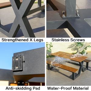 Bahçe mobilya masa ve sandalyeler su geçirmez alüminyum çerçeve plastik ahşap üst Park piknik masa tezgah seti - Product Image 4