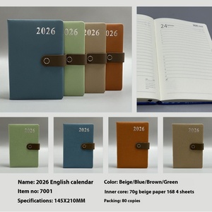 2026 taille A5 couverture rigide almanach calendrier planificateur 100gsm couverture en cuir cahier transfrontalier affaires spirale couture reliure - Product Image 2