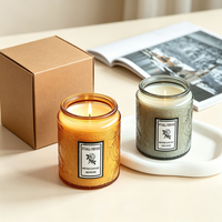 Bougie artisanale en cire de soja parfumée personnalisée dans un bocal en verre avec couvercle à motif en relief pour la décoration de la maison, Diwali, Fête des Pères, durée de combustion de 60 heures