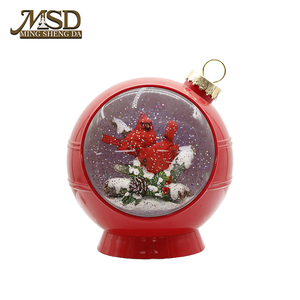 Christmas Cardinal Bird <strong>Sculpted</strong> <strong>Resin</strong>+Plastic Snow Globe Ornament Red Ball with LED Glitter Holiday Decor B2B Wholesale Supply - Product Image 2