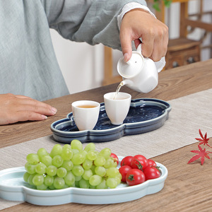 Plato de cerámica retro chino para frutas, forma irregular, estilo zen, bandeja de té para fiestas en casa. - Product Image 2