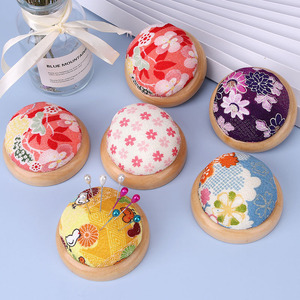 Wooden Base <b>Pin</b> <b>Cushion</b> Round Colorful Fabric Sewing Accessory For Needlework - Product Image 1