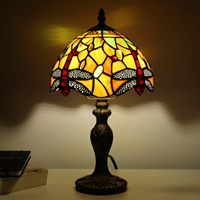   Lampe d'appoint moderne en forme de libellule, style 8x8x14 pouces, en résine bronze avec abat-jour en verre, verre teinté jaune, LED E26, lampes de table