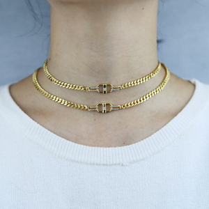 Collana Choker da Donna con Catena Cubana <span class=keywords><strong>Sottile</strong></span> e Chiusura a Moschettone Dorata - Product Image 6