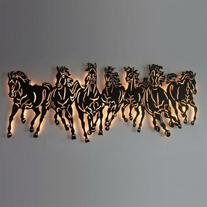 Décoration murale moderne en métal découpée au laser, motif herbe de chevaux, avec rétroéclairage, thème animal horizontal, à fixer au mur - Product Image 1