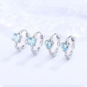 Pendientes de Aro Cuadrados, Estrella y Corazón de Plata de Ley 925 con Rodio y Aguamarina, Sencillos, para Mujer, Regalo de Boda, Estilo Minimalista - Product Image 1