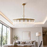 Suspension en laiton Jingshi avec tiges de verre verticales, éclairage superposé pour salon ou espace ouvert