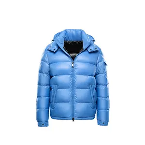 Neuer OEM-Design klassischer Baumwollstoff blaue leichte Farbe mit Kapuze Herrenmantel zusammenpuff winterkleidung Jacken für Unisex