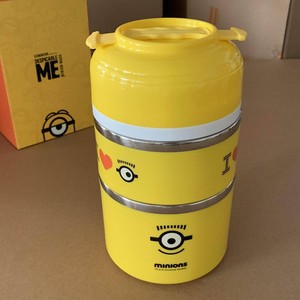 Lonchera térmica de doble capa Minions con 2 compartimentos, portátil, a prueba de fugas, para niños, tamaño M, tapa cilíndrica de plástico - Product Image 1
