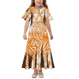 1 MOQ personalizzato bianco dorato Tapa polinesiano stampa tribale ragazze vestito in melesia Design Casual per bambini <span class=keywords><strong>vestiti</strong></span> per bambini - Product Image 4