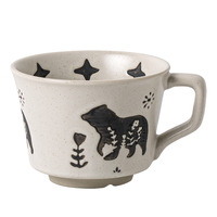 Ensemble de 2 tasses à café en céramique vintage de 12 oz, faite à la main, en poterie rustique, passe au micro-ondes et au lave-vaisselle, design animaux de dessin animé, pour l'automne et l'hiver