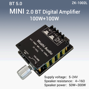 武知音频ZK-1002L 100W X 2迷你大功率<span class=keywords><strong>5.0</strong></span> <span class=keywords><strong>BT</strong></span>扬声器放大器板声音模块旋钮调节音量开关 - Product Image 2