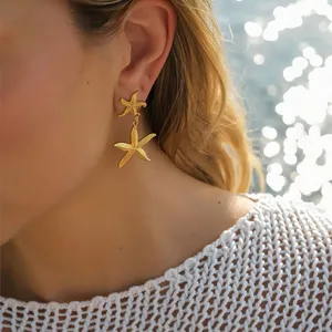 Ocean Jewelry Waterproof Hypoallergenic 18k Gold Stainless Steel Starfish Earrings Non Tarnish Drop Earrings For Women YF3669