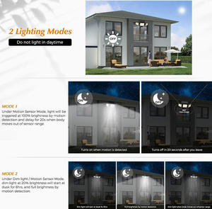 Lámpara Solar con Sensor de Movimiento de 210 LED, IP65 Impermeable, 3 Modos de Iluminación, Lámpara de Pared Exterior para Jardín, Patio, Terraza - Product Image 4
