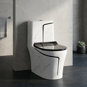 Elegant Blue Ceramic One-Piece Toilet with Black Lines - Luxury Sanitary Ware Bathroom Commode for African Wholesale Importers - Product Image 6