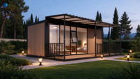 Maison préfabriquée en conteneur, maisonnette indépendante, maison modulaire moderne avec terrasse pour maison d'hôtes dans la cour, marché australien