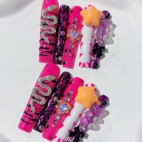 Tacana 10 autocollants pour ongles, strass complets, serpent métallique argenté, style français 3D, décoration d'ongles de luxe de haute qualité