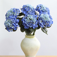 Bunga Hydrangea Biru Real Touch dengan Kelopak Film Cetak 3D, Buket Pernikahan, Bunga Palsu untuk Dekorasi Vas Ruang Tamu dan Meja Rumah