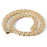 Hip Hop Mode 13mm Échelle Carré Chaîne Cubaine Collier Zircon Glacé Plaqué Or Bracelet Homme pour Fêtes Perle Chrétienne