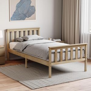 Lit simple en pin massif Inweto au design sophistiqué et au style moderne, avec tête de lit de 3 pieds et pied de lit haut pour chambre à coucher, naturel BF109 S - Product Image 1