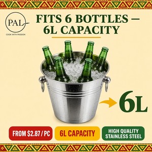Cubo de Hielo Directo de Fábrica, 6L, Plateado, Acero Inoxidable, con Asas de Anillo, para Bodas, Aniversarios, Despedidas de Soltera y Fiestas - Product Image 4