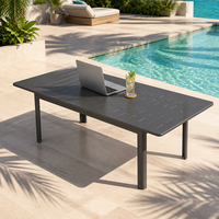 Table de jardin extensible moderne en aluminium avec plateau à lattes, résistante à la rouille, pour terrasse et balcon